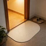 Beige Half Oval Linen Like Floor Mat, Anti Slip Door Mat for Entryway, 23.6 x 15.7 in