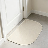 Beige Half Oval Linen Like Floor Mat, Anti Slip Door Mat for Entryway, 23.6 x 15.7 in