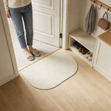 Beige Half Oval Linen Like Floor Mat, Anti Slip Door Mat for Entryway, 23.6 x 15.7 in