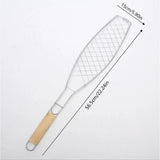 Stainless Steel Folding Fish Grill Basket With Wooden Handle, Non Stick BBQ Basket for Vegetables Fish Meat Steak Shrimp, 12.2 x 5.9 in