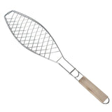 Stainless Steel Folding Fish Grill Basket With Wooden Handle, Non Stick BBQ Basket for Vegetables Fish Meat Steak Shrimp, 12.2 x 5.9 in