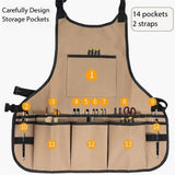 Garden Work Apron With 14 Pockets for Men and Women, Tool Apron for Gardeners Barbers and Bartenders