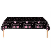 1 Pc Graduation 2026 Party Decoration Set, Pink Bow Decor Black Disposable Cups and Plastic Tablecloth, 54 x 108 in