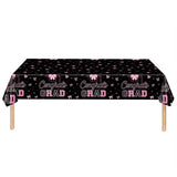 1 Pc Graduation 2026 Party Decoration Set, Pink Bow Decor Black Disposable Cups and Plastic Tablecloth, 54 x 108 in