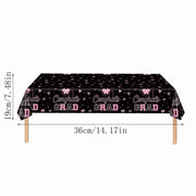 1 Pc Graduation 2026 Party Decoration Set, Pink Bow Decor Black Disposable Cups and Plastic Tablecloth, 54 x 108 in