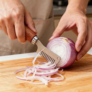1 Pc Silver Brown Handheld Vegetable Shredder, Stainless Steel Onion Cutter Chopper With Wooden Handle, 8 in Cutting Head In Australia - Darrahopens