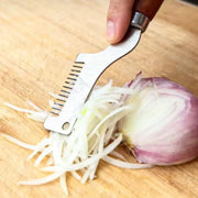 1 Pc Silver Brown Handheld Vegetable Shredder, Stainless Steel Onion Cutter Chopper With Wooden Handle, 8 in Cutting Head