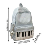 Blue Piano Print Backpack, Large Capacity Polka Dot Casual Travel Daypack