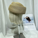 Womens Straw Beret Hat, Vintage French Artist Cap for Church Derby Party Summer Vacation