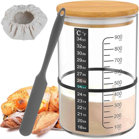 Glass Sourdough Starter Jar Kit With Wooden Lid and Cloth Cover, Bread Baking Supplies In Australia - Darrahopens