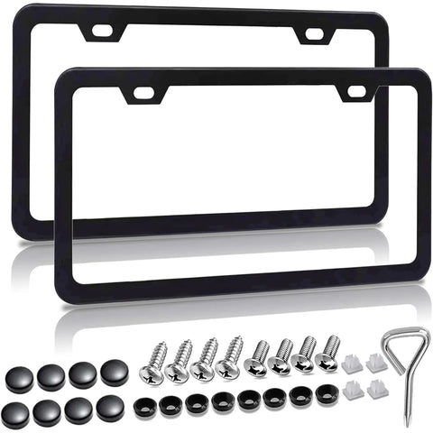 2 Pcs Matte Black License Plate Frames With Screw Caps, Rust Proof Aluminum Universal Frames for Cars and Trucks In Australia - Darrahopens