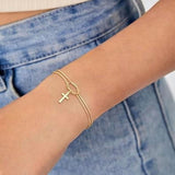 Cross Bracelet for Women, Dainty 14K Gold Plated or Silver Plated Pearl Knot Chain Religious Charm Jewelry
