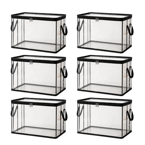 6 Pcs Extra Large Clear Storage Bags With Zipper Handles, Thick Foldable Plastic Bins for Clothes Blankets Toys Moving