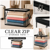6 Pcs Extra Large Clear Storage Bags With Zipper Handles, Thick Foldable Plastic Bins for Clothes Blankets Toys Moving