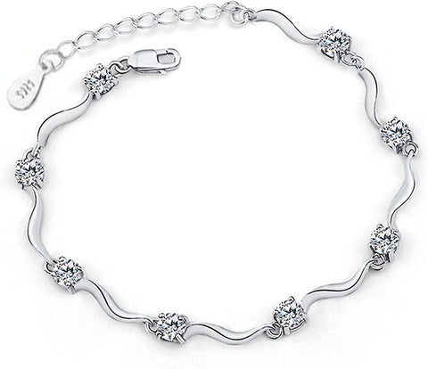 925 Sterling Silver Bracelet With Shiny White Zirconia For Women And Girls