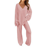 Women's 2-Piece Set Fuzzy Fleece Pajamas Set Long Sleeve Loungewear Pink Pink M