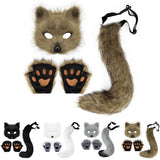 Therian Paws Fur Mask & Tail Set Girly Cat Mask Halloween Party Costume Black