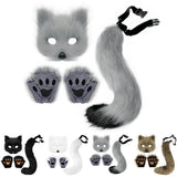 Therian Paws Fur Mask & Tail Set Girly Cat Mask Halloween Party Costume Black