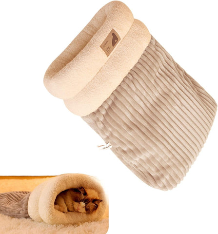 Sleeping Bag for Cat, Warm Pet Bed, Washable Cozy Cave for Cats gray L 34 x W 20 x H 20 cm