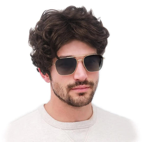 Short Black Men's Wig with Curly and Fluffy Wigs, Natural Synthetic Wigs for Men, Daily Party Wear for Men Brown 10 Inch
