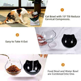 Double Cat Bowl, Cat Bowl, 15 Tilt Double Raised Cat Bowl, Double Bowl Pet Feeder with Raised Stand for Cats and Small Dogs