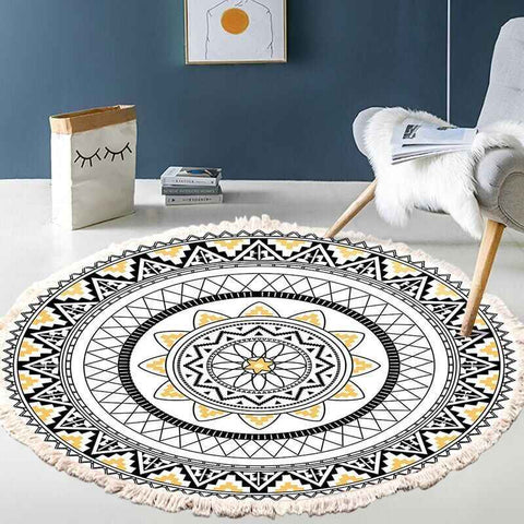 Vintage Round Mandala Rug Living Room Rug Bedroom Home Braided Cotton Rug Washable, 60cm