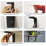 2 Pieces Bracket for L shaped Shelf, Black, 150 x 125mm