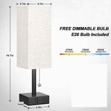 Dimmable Bedside Lamp with USB A and USB C Charging Ports LED Bulb Pull Chain Switch, 3000K 4000K 5000K