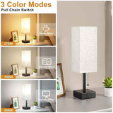 Dimmable Bedside Lamp with USB A and USB C Charging Ports LED Bulb Pull Chain Switch, 3000K 4000K 5000K