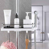 Shower Shelf for No Drilling Shower Rail, Bathroom Shelf, Shower Organizer with Shower Head Buckle and Hook for Shower Rail, 24mm, 25mm