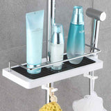 Shower Shelf for No Drilling Shower Rail, Bathroom Shelf, Shower Organizer with Shower Head Buckle and Hook for Shower Rail, 24mm, 25mm