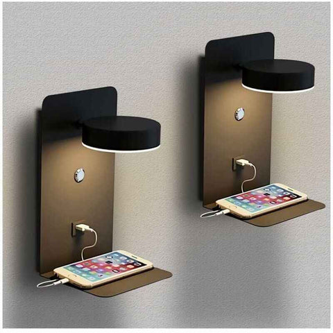 2 Pack Indoor LED Wall Lights with USB Port Switch and 330 Degree Rotatable Reading Lamp, 12W