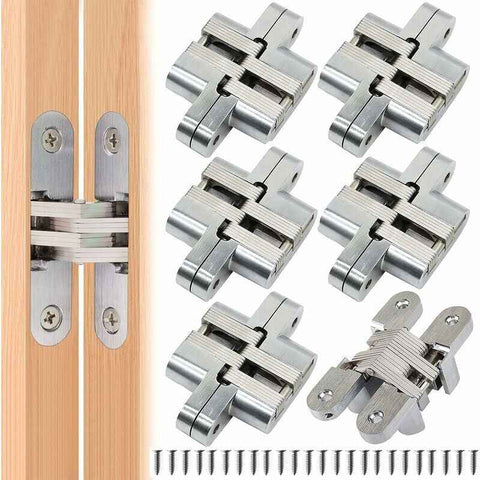 Furniture Hinge6 Pieces Folding Hidden Hinge Cross Hinges, Invisible Hinge Closure, Arched Cabinet Hinges