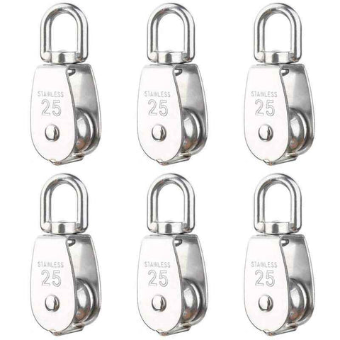 6 Pack M25 Lifting Pulley Loading 150kg, Heavy Duty 304 Stainless Steel Swivel Lifting Rope Pulley Block