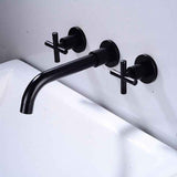 Basin Mixer Tap Matte Black Wall Mounted Bathroom Faucet Double Handle Brass Basin Mixer with Rough inch Valve Included