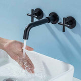 Basin Mixer Tap Matte Black Wall Mounted Bathroom Faucet Double Handle Brass Basin Mixer with Rough inch Valve Included
