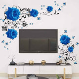 Wall Decal, Blue Rose Wall Stickers Blue Peony Floral Wall Decor Vinyl Wall Art for Bedroom TV Wall Decor