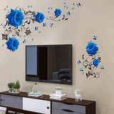 Wall Decal, Blue Rose Wall Stickers Blue Peony Floral Wall Decor Vinyl Wall Art for Bedroom TV Wall Decor
