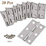 20 Pieces Hinges Stainless Steel Hinges, Door Hinge, Flat Folding Hinge Holes, Cabinet Drawer Hinge, Window Hinge Connectors, Box Cabinet Hinge Silver