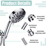 High Pressure Handheld Shower Head with 8 Spray Settings and 2 Spray Modes with Stainless Steel Hose, 1.5m
