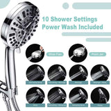 High Pressure Handheld Shower Head with 8 Spray Settings and 2 Spray Modes with Stainless Steel Hose, 1.5m