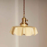 Retro French Cream Glass Ceiling Light Cream Yellow, E27 6W, Diameter, 220mm