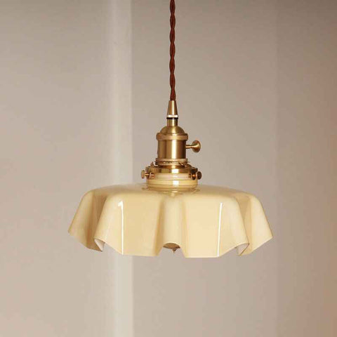 Retro French Cream Glass Ceiling Light Cream Yellow, E27 6W, Diameter, 220mm