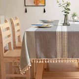 Tablecloths, Embroidery Table Cloth Washable Cotton Linen Tassel Tablecloth, Anti Fade Wrinkle Free Table Cover, Grey, 100 x 160cm