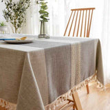 Tablecloths, Embroidery Table Cloth Washable Cotton Linen Tassel Tablecloth, Anti Fade Wrinkle Free Table Cover, Grey, 110 x 170cm