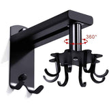 Rotating Wall Hook for Kitchen, 360 Rotatable Kitchen Utensil Holder, Wall Mounted Kitchen Utensil Holder with 8 Hooks for Bathroom and Kitchen, Black