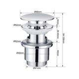Chrome Copper Pop Up Sink Drain with Universal Automatic Overflow Large Drainage