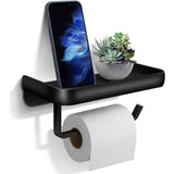 Toilet Paper Holder, Wall-Mounted Toilet Roll Holder with Aluminum Storage Shelf for Bathroom and Kitchen, Black In Australia - Darrahopens