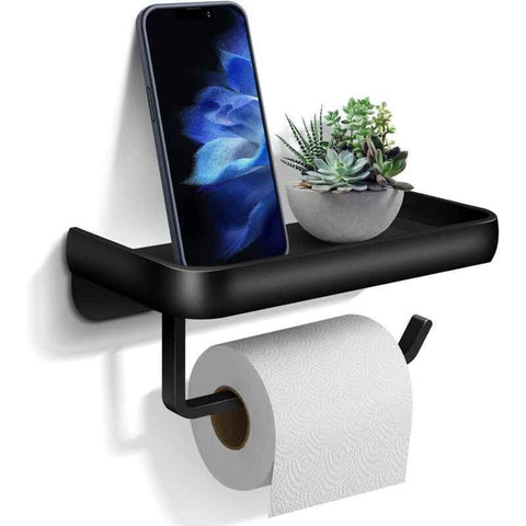 Toilet Paper Holder, Wall-Mounted Toilet Roll Holder with Aluminum Storage Shelf for Bathroom and Kitchen, Black In Australia - Darrahopens