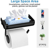 Toilet Paper Holder, Wall-Mounted Toilet Roll Holder with Aluminum Storage Shelf for Bathroom and Kitchen, Black In Australia - Darrahopens